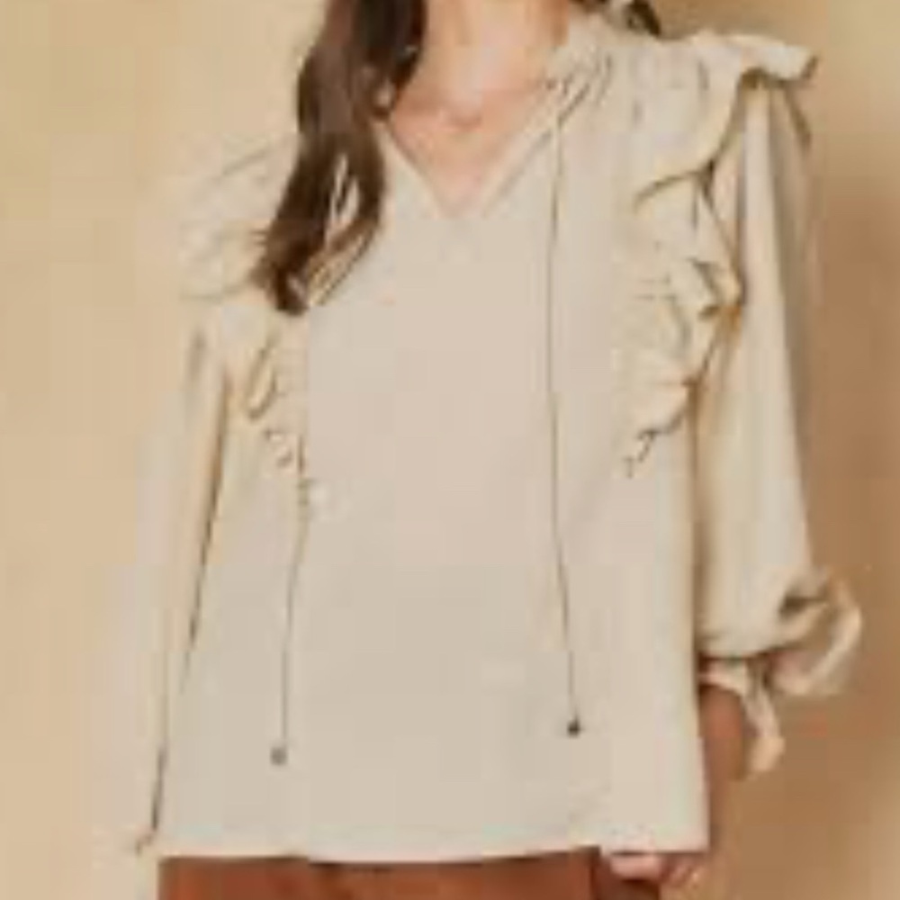 Luxurious Satin Feel Velvet Heart Cream Ruffle Blouse